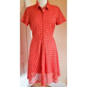 Ann Taylor Orange A Line Dress Eyelet Embroidered